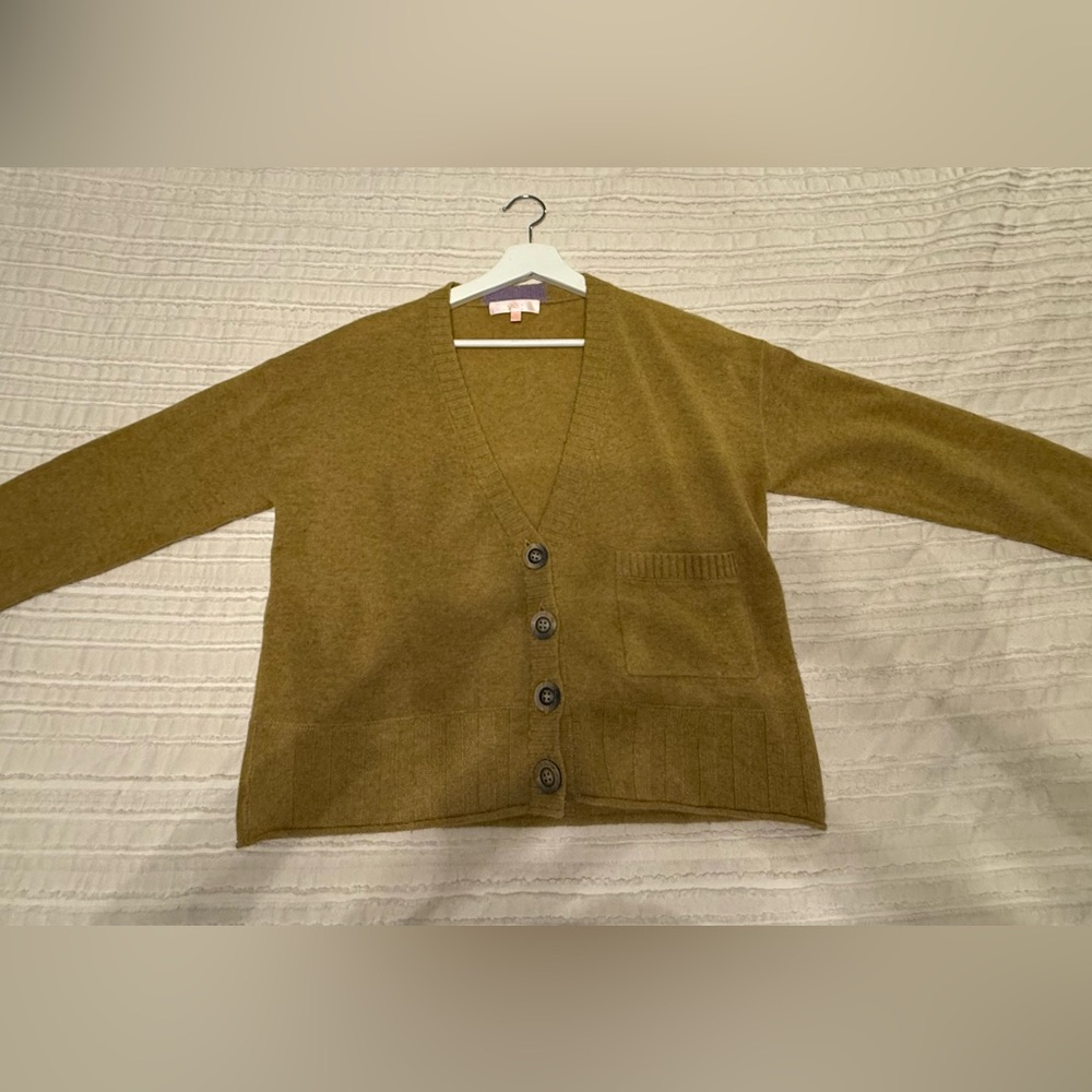 V-neck cashmere cardigan mustard yellow size M